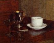 Still Life Glass, Silver Goblet and Cup of Champagne - 亨利·方丹·拉图尔